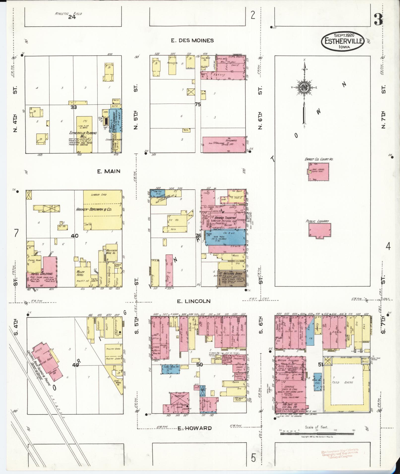 Sanborn Fire Insurance Map from Estherville, Emmet County, Iowa (1920), Sheet #0003 - Historic Sanborn Fire Insurance Map Print, vintage old map wall art
