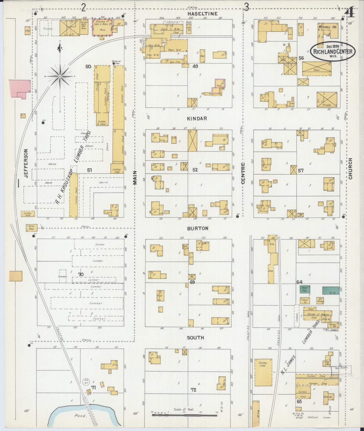 Sanborn Fire Insurance Map from Richland Center, Richland County, Wisconsin (1899), Sheet #0004 - Complete Map Set gallery image, historic Sanborn map, vintage wall art, Wisconsin Wisconsin