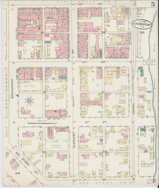 Sanborn Fire Insurance Map from Logansport, Cass County, Indiana (1885), Sheet #0005 - Historic Sanborn Fire Insurance Map Print, vintage old map wall art, antique decor, genealogy gift, Indiana Indiana map