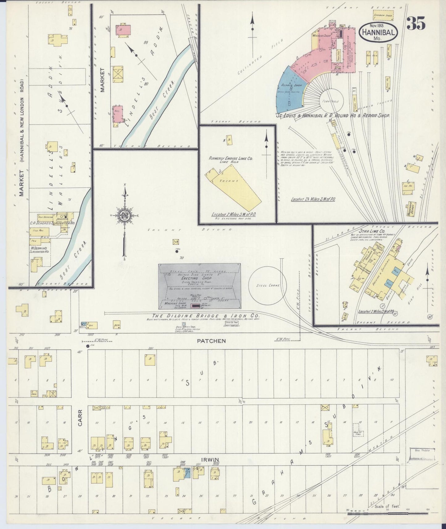 Sanborn Fire Insurance Map from Hannibal, Marion County, Missouri (1913), Sheet #0035 - Historic Sanborn Fire Insurance Map Print, vintage old map wall art, antique decor, genealogy gift, Missouri Missouri map