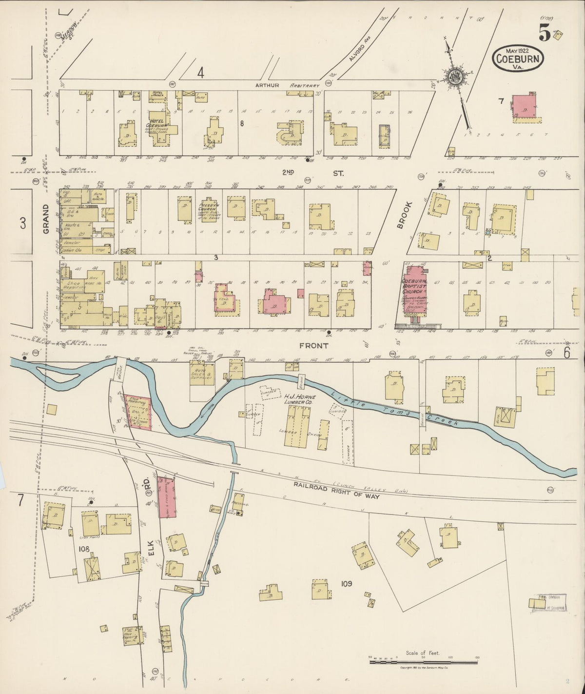 Sanborn Fire Insurance Map from Coeburn, Wise County, Virginia (1922), Sheet #0005 - Historic Sanborn Fire Insurance Map Print, vintage old map wall art, antique decor, genealogy gift, Virginia Virginia map