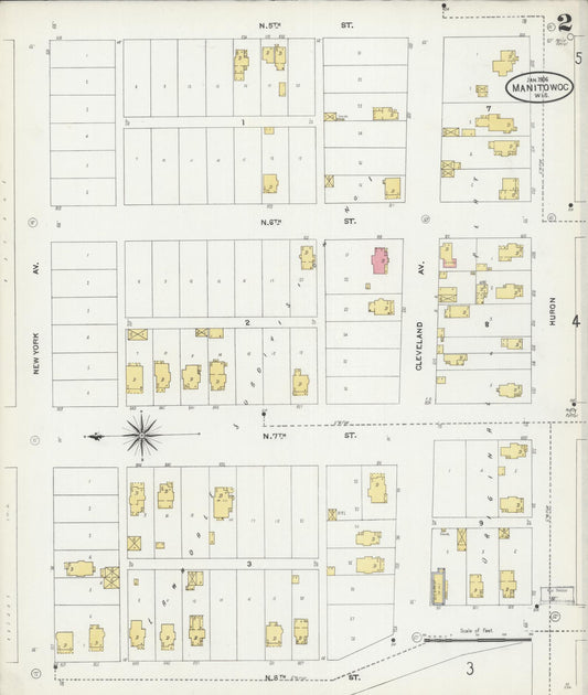 Sanborn Fire Insurance Map from Manitowoc, Manitowoc County, Wisconsin (1906), Sheet #0002 - Historic Sanborn Fire Insurance Map Print, vintage old map wall art, antique decor, genealogy gift, Wisconsin Wisconsin map
