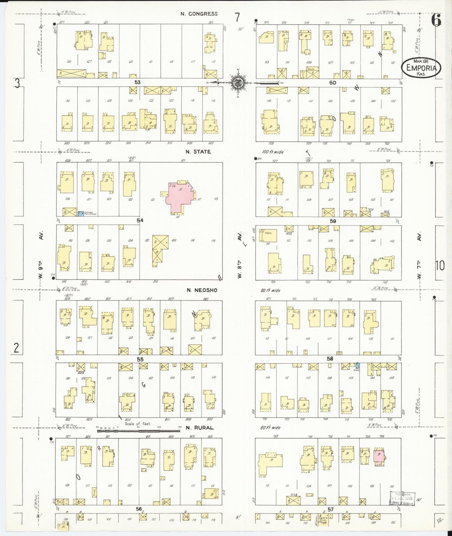 Sanborn Fire Insurance Map from Emporia, Lyon County, Kansas (1911), Sheet #0006 - Historic Sanborn Fire Insurance Map Print, vintage old map wall art, antique decor, genealogy gift, Kansas Kansas map