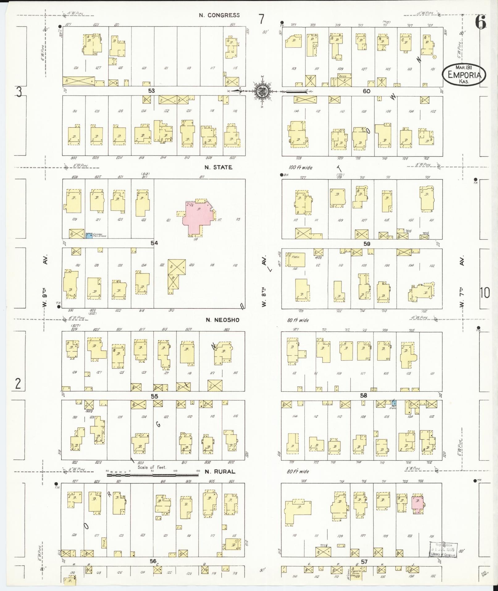 Sanborn Fire Insurance Map from Emporia, Lyon County, Kansas (1911), Sheet #0006 - Historic Sanborn Fire Insurance Map Print, vintage old map wall art, antique decor, genealogy gift, Kansas Kansas map