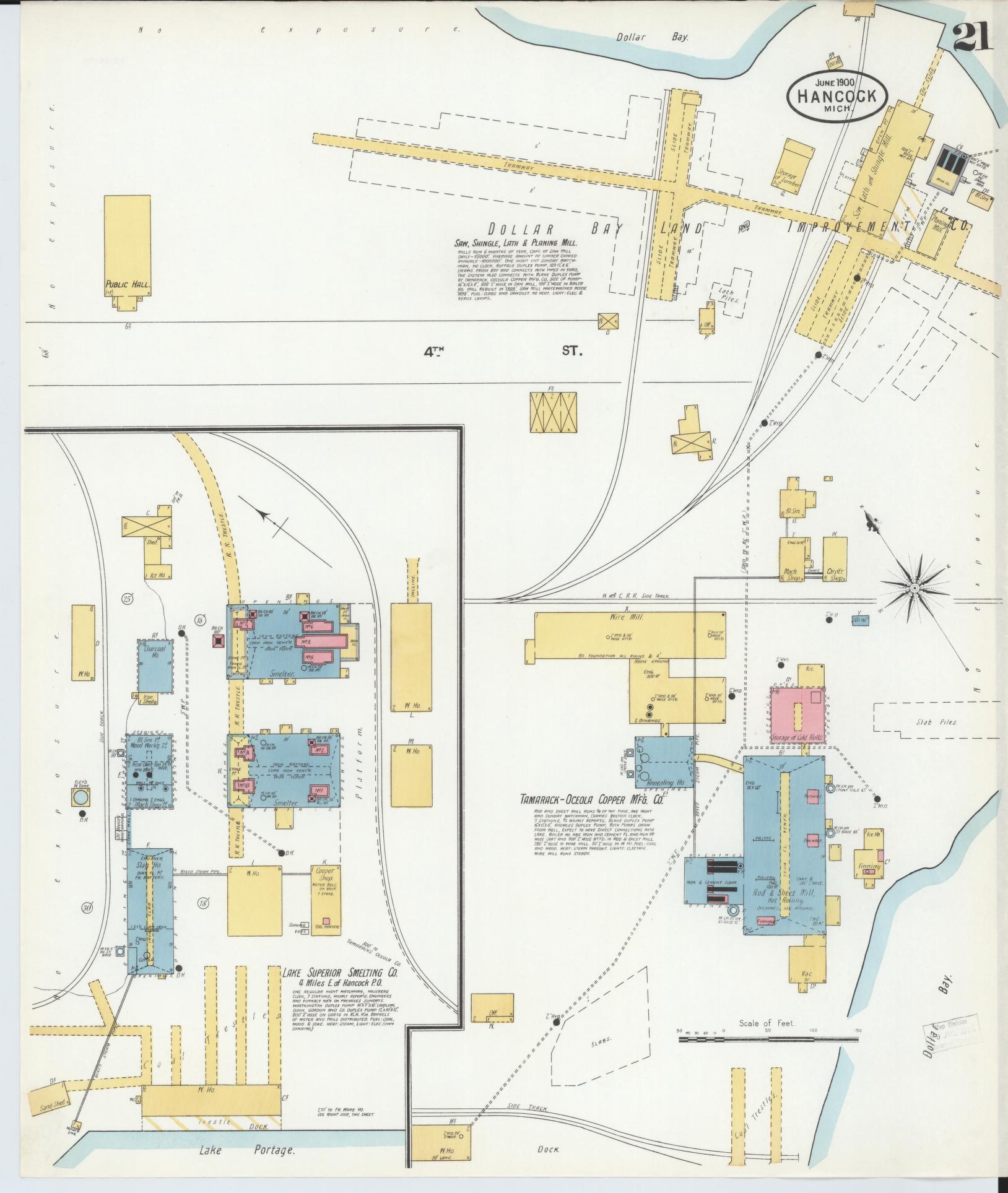 Sanborn Fire Insurance Map from Houghton, Houghton County, Michigan (1900), Sheet #0021 - Complete Map Set gallery image, historic Sanborn map, vintage wall art, Michigan Michigan