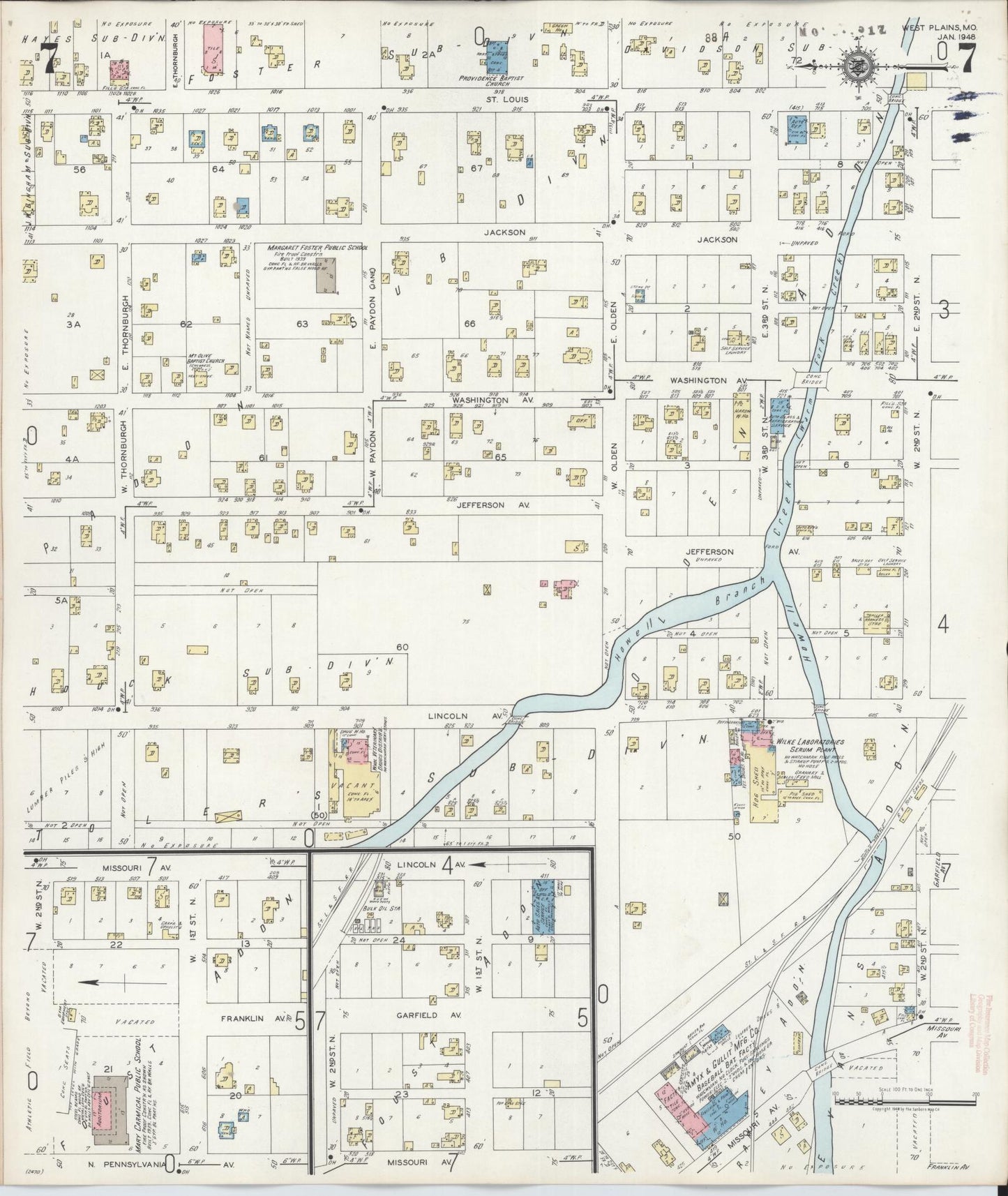 Sanborn Fire Insurance Map from West Plains, Howell County, Missouri (1948), Sheet #0007 - Historic Sanborn Fire Insurance Map Print, vintage old map wall art, antique decor, genealogy gift, Missouri Missouri map