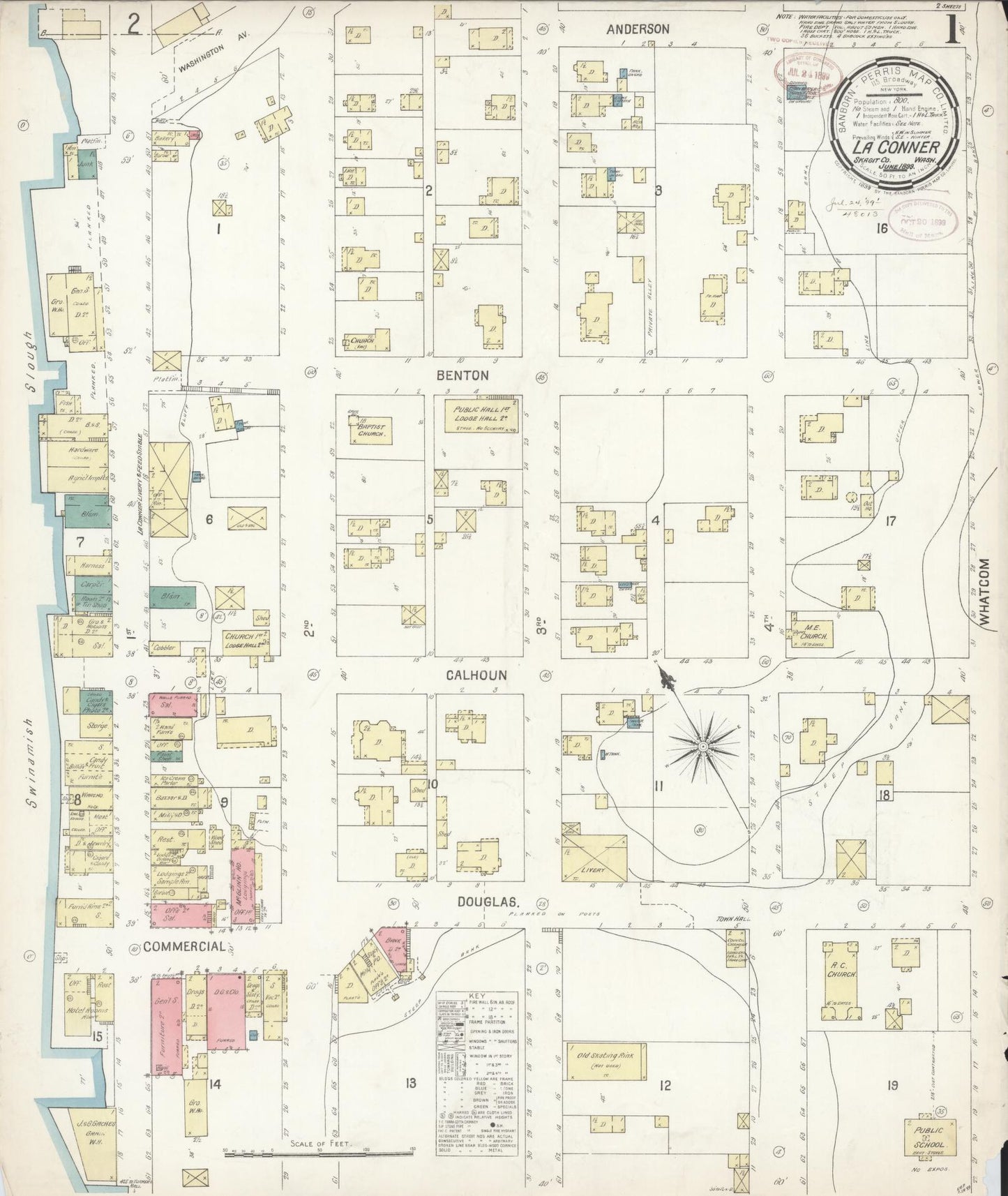 Sanborn Fire Insurance Map from La Conner, Skagit County, Washington (1899), Sheet #0001 - Complete Map Set gallery image, historic Sanborn map, vintage wall art, Washington Washington