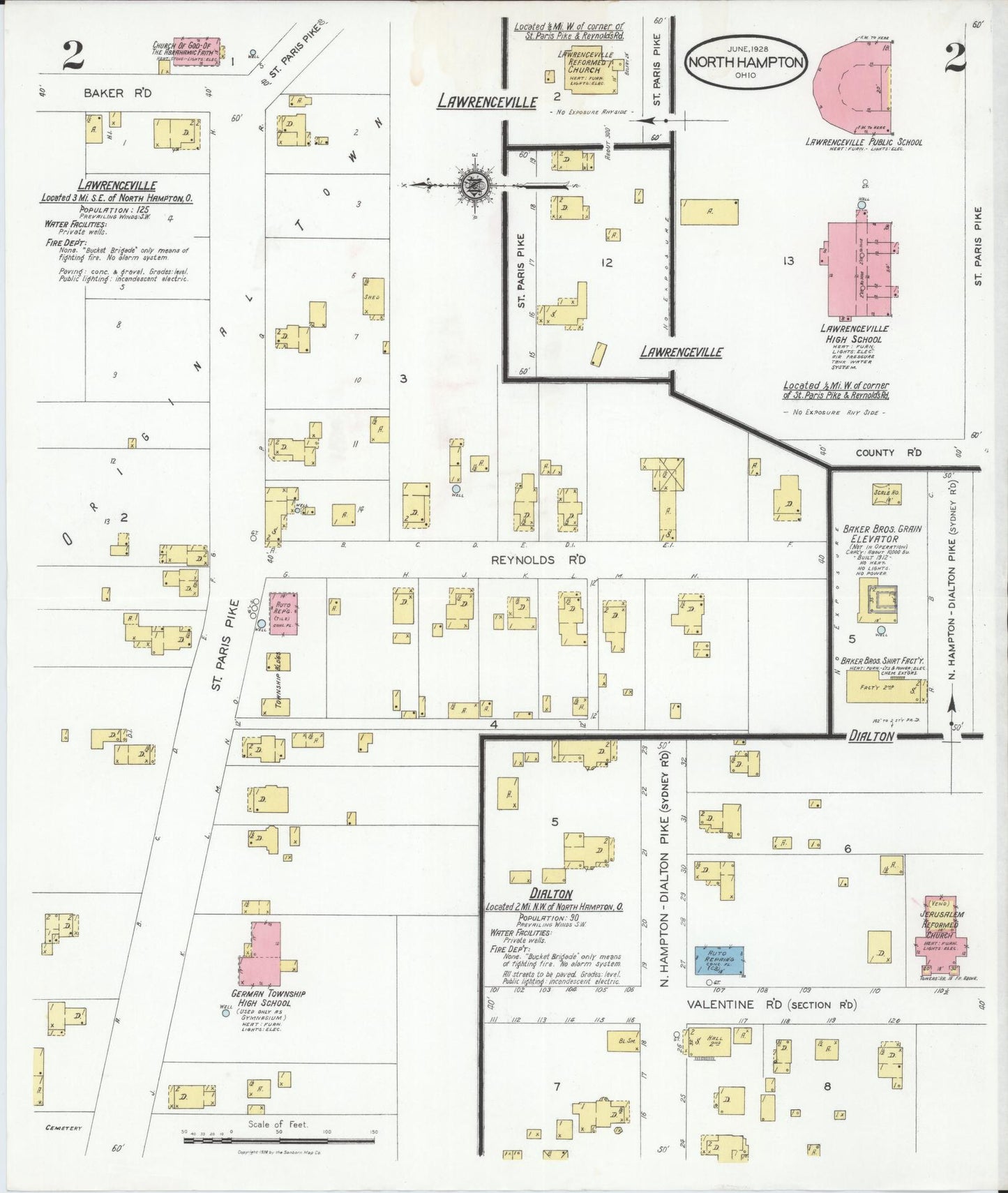 Sanborn Fire Insurance Map from North Hampton, Clark County, Ohio (1928), Sheet #0002 - Complete Map Set gallery image, historic Sanborn map, vintage wall art, Ohio Ohio