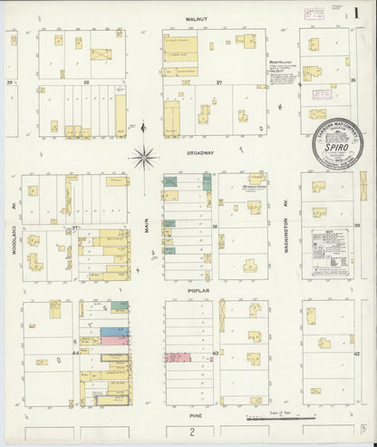 Sanborn Fire Insurance Map from Spiro, Le Flore County, Oklahoma (1909), Sheet #0001 - Complete Map Set gallery image, historic Sanborn map, vintage wall art, Oklahoma Oklahoma