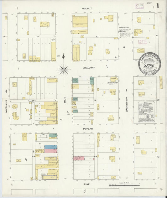 Sanborn Fire Insurance Map from Spiro, Le Flore County, Oklahoma (1909), Sheet #0001 - Complete Map Set gallery image, historic Sanborn map, vintage wall art, Oklahoma Oklahoma