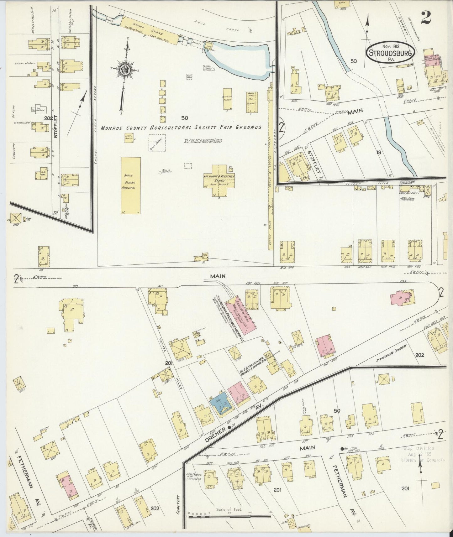 Sanborn Fire Insurance Map from Stroudsburg, Monroe County, Pennsylvania (1912), Sheet #0002 - Historic Sanborn Fire Insurance Map Print, vintage old map wall art, antique decor, genealogy gift, Pennsylvania Pennsylvania map