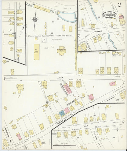Sanborn Fire Insurance Map from Stroudsburg, Monroe County, Pennsylvania (1912), Sheet #0002 - Historic Sanborn Fire Insurance Map Print, vintage old map wall art, antique decor, genealogy gift, Pennsylvania Pennsylvania map