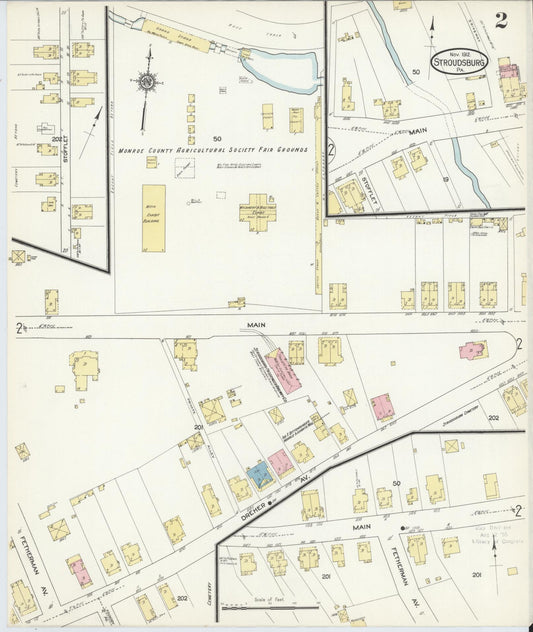Sanborn Fire Insurance Map from Stroudsburg, Monroe County, Pennsylvania (1912), Sheet #0002 - Historic Sanborn Fire Insurance Map Print, vintage old map wall art, antique decor, genealogy gift, Pennsylvania Pennsylvania map
