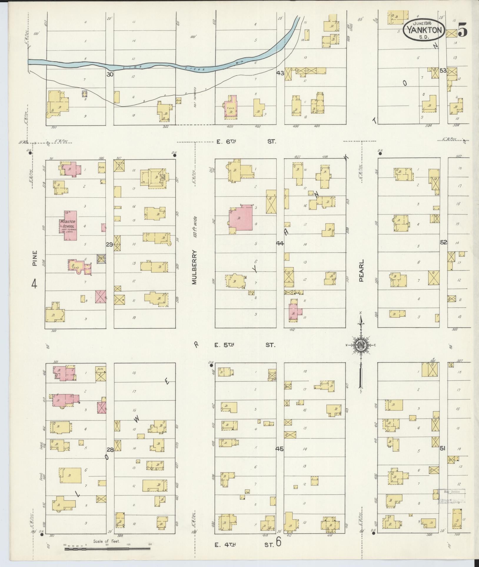 Sanborn Fire Insurance Map from Yankton, Yankton County, South Dakota (1916), Sheet #0005 - Complete Map Set gallery image, historic Sanborn map, vintage wall art, South Dakota South Dakota