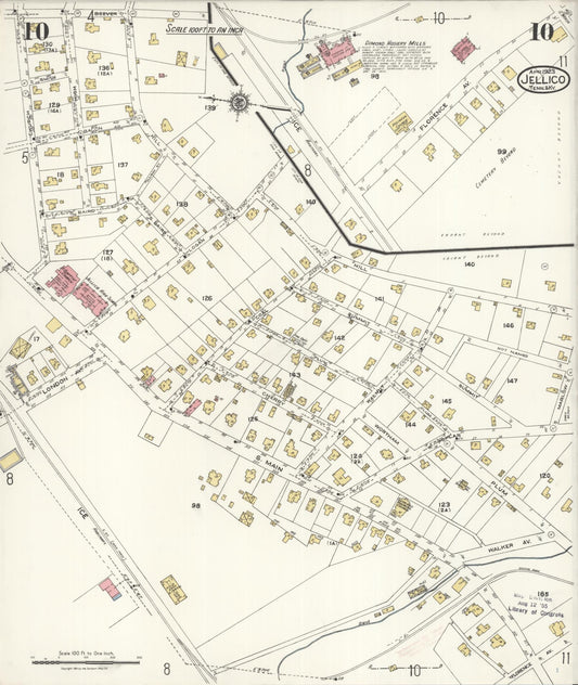 Sanborn Fire Insurance Map from Jellico, Whitley County, Ky., and Campbell County, Tenna, Kentucky (1923), Sheet #0010 - Historic Sanborn Fire Insurance Map Print, vintage old map wall art, antique decor, genealogy gift, Kentucky Kentucky map