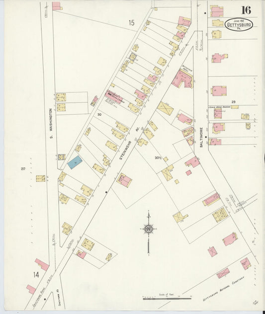 Sanborn Fire Insurance Map from Gettysburg, Adams County, Pennsylvania (1912), Sheet #0016 - Historic Sanborn Fire Insurance Map Print, vintage old map wall art, antique decor, genealogy gift, Pennsylvania Pennsylvania map