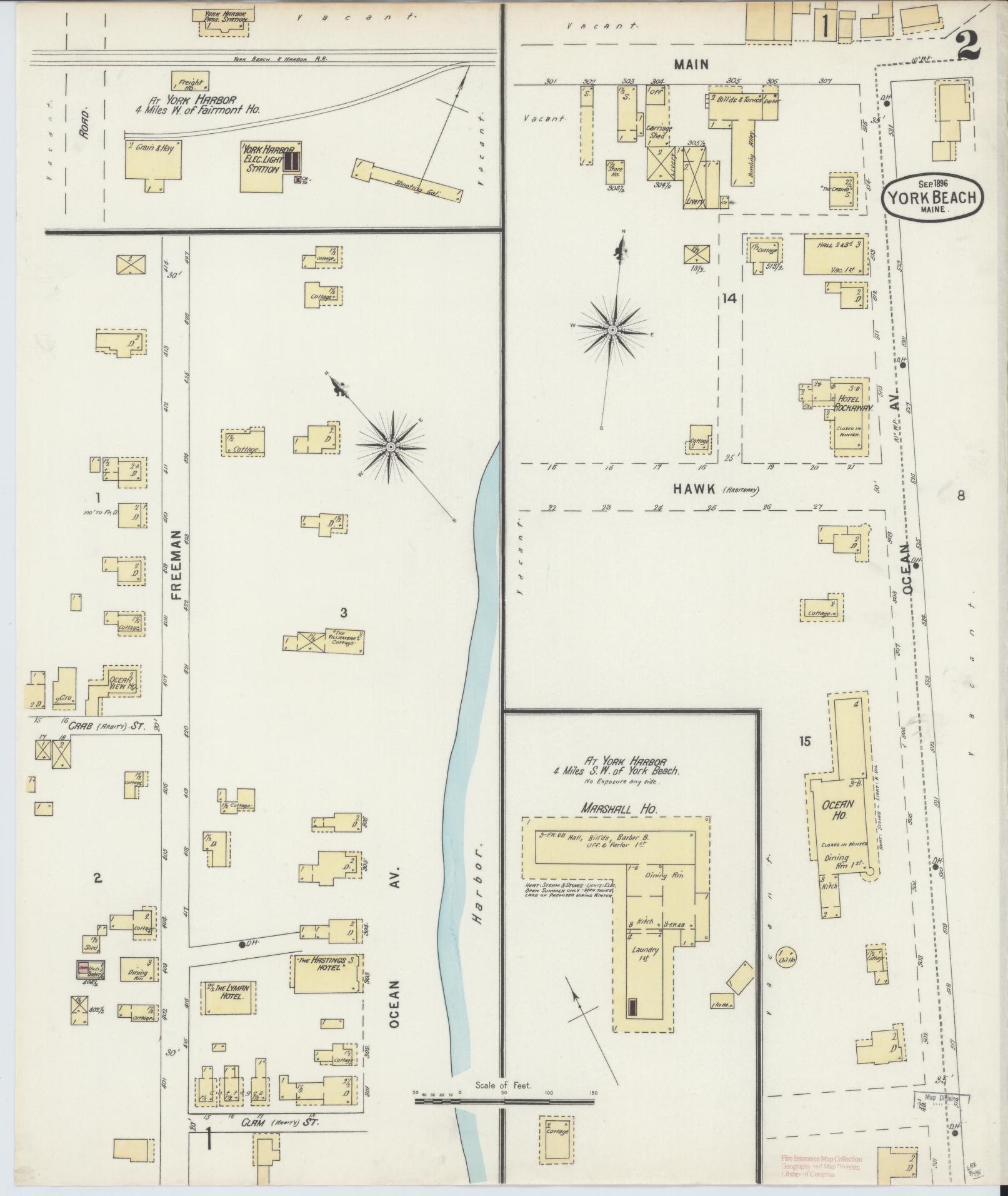 Sanborn Fire Insurance Map from York Beach, York County, Maine (1886), Sheet #0002 - Complete Map Set gallery image, historic Sanborn map, vintage wall art, Maine Maine