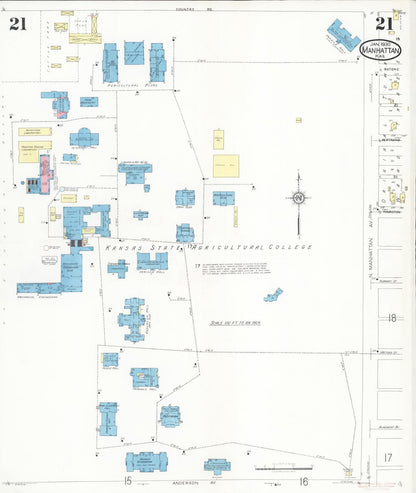Sanborn Fire Insurance Map from Manhattan, Riley County, Kansas (1930), Sheet #0021 - Complete Map Set gallery image, historic Sanborn map, vintage wall art, Kansas Kansas