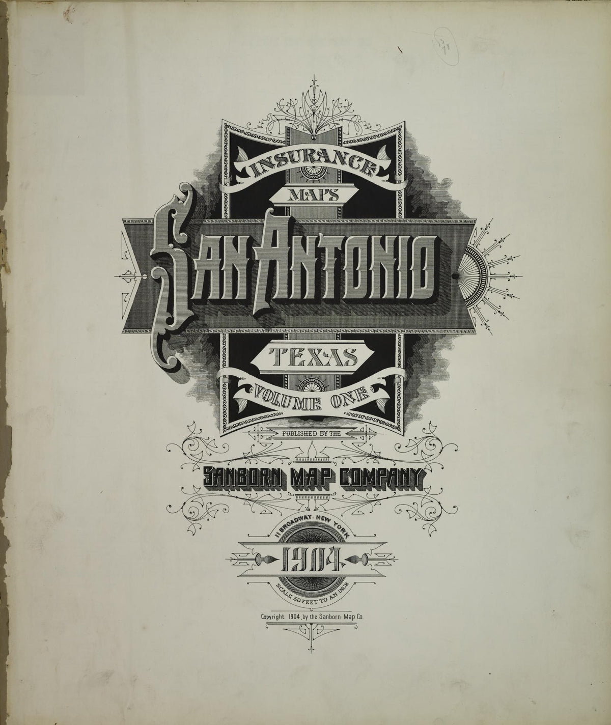 Sanborn Fire Insurance Map from San Antonio, Bexar County, Texas (1904), Sheet #0001 - Historic Sanborn Fire Insurance Map Print, vintage old map wall art, antique decor, genealogy gift, Texas Texas map