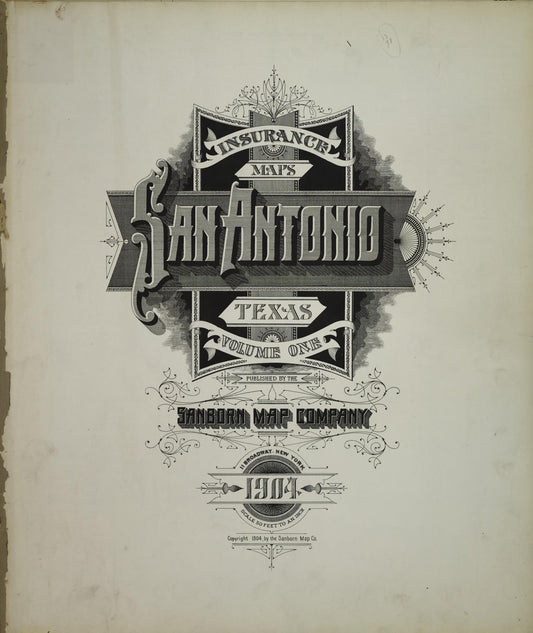 Sanborn Fire Insurance Map from San Antonio, Bexar County, Texas (1904), Sheet #0001 - Historic Sanborn Fire Insurance Map Print, vintage old map wall art, antique decor, genealogy gift, Texas Texas map