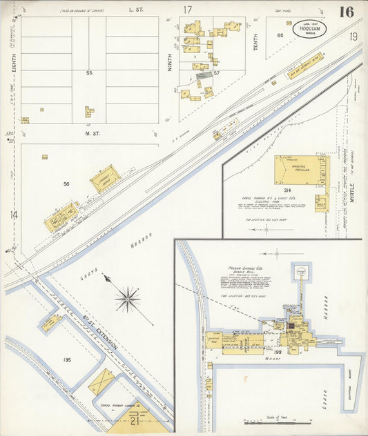 Sanborn Fire Insurance Map from Hoquiam, Grays Harbor County, Washington (1907), Sheet #0016 - Historic Sanborn Fire Insurance Map Print, vintage old map wall art, antique decor, genealogy gift, Washington Washington map