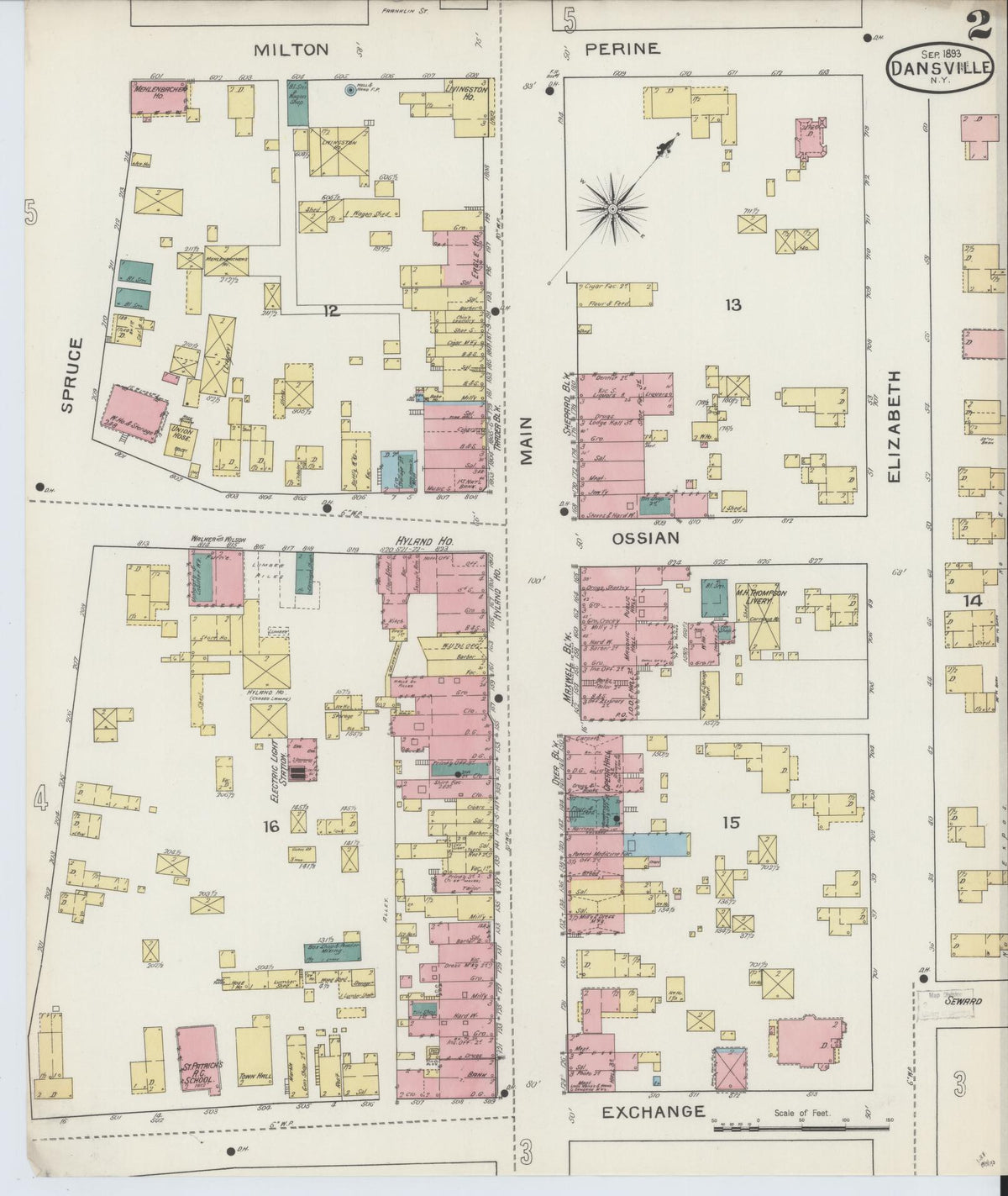 Sanborn Fire Insurance Map from Dansville, Livingston County, New York (1893), Sheet #0002 - Complete Map Set gallery image, historic Sanborn map, vintage wall art, New York New York