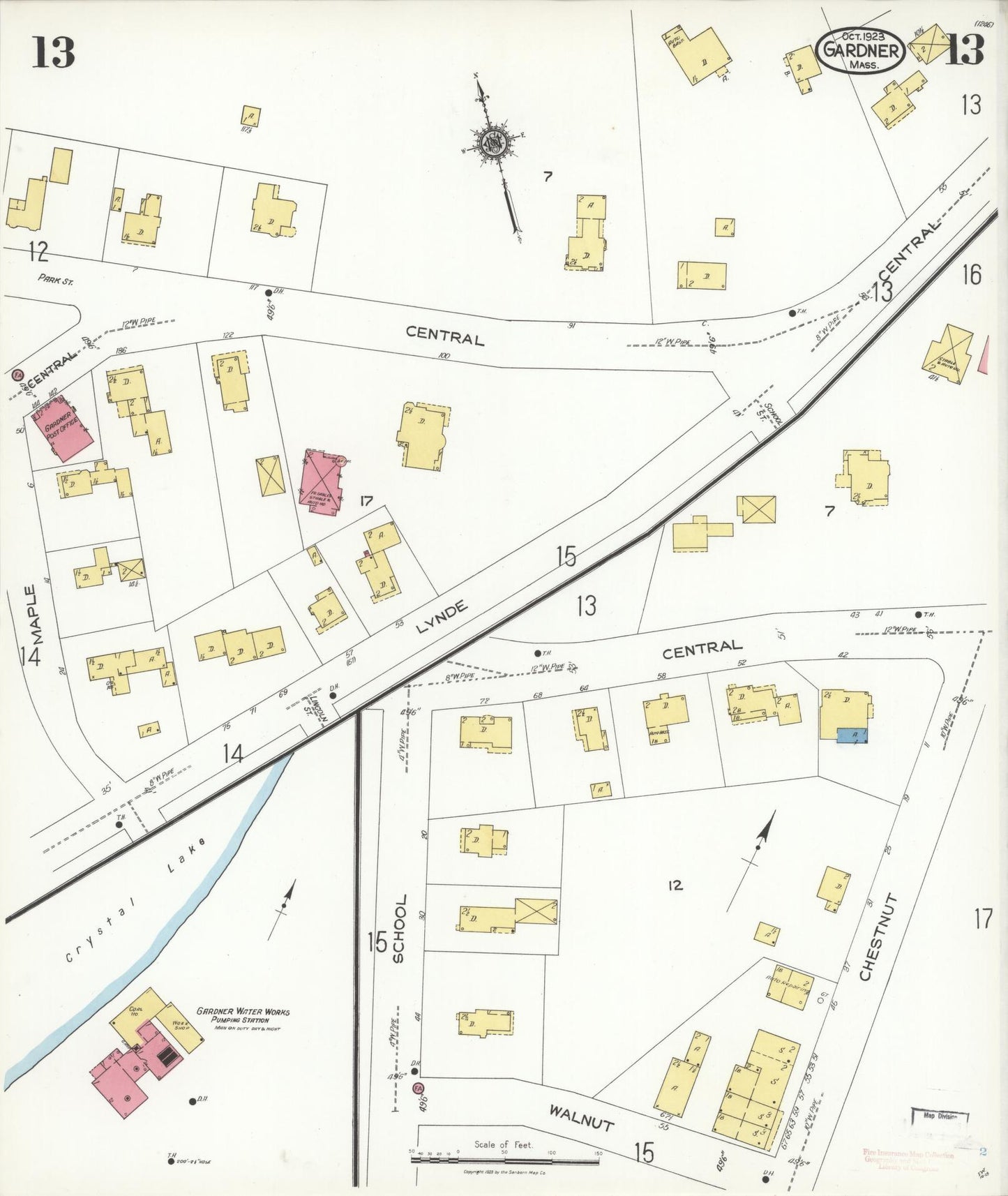Sanborn Fire Insurance Map from Gardner, Worcester County, Massachusetts (1923), Sheet #0013 - Complete Map Set gallery image, historic Sanborn map, vintage wall art, Massachusetts Massachusetts