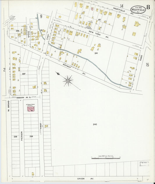 Sanborn Fire Insurance Map from Westfield, Union County, New Jersey (1909), Sheet #0008 - Historic Sanborn Fire Insurance Map Print, vintage old map wall art, antique decor, genealogy gift, New Jersey New Jersey map