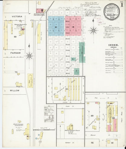 Sanborn Fire Insurance Map from Harlan, Shelby County, Iowa (1893), Sheet #0001 - Historic Sanborn Fire Insurance Map Print