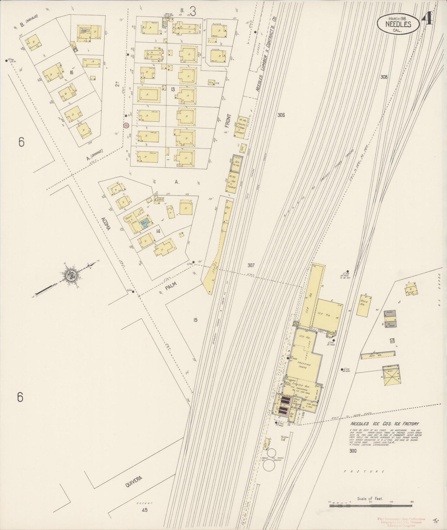 Sanborn Fire Insurance Map from Needles, San Bernardino County, California (1916), Sheet #0004 - Complete Map Set gallery image, historic Sanborn map, vintage wall art, California California