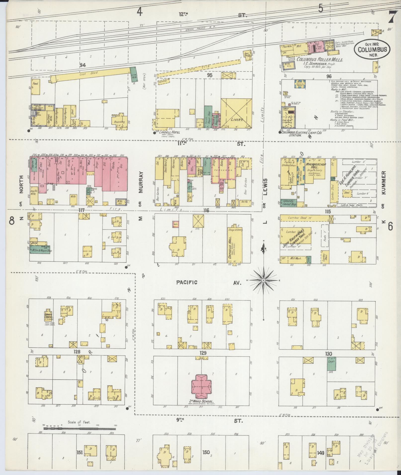 Sanborn Fire Insurance Map from Columbus, Platte County, Nebraska (1902), Sheet #0007 - Historic Sanborn Fire Insurance Map Print, vintage old map wall art, antique decor, genealogy gift, Nebraska Nebraska map