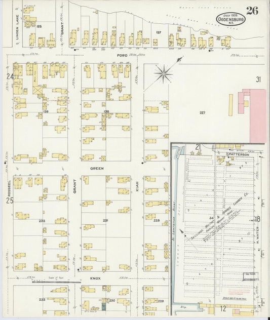 Sanborn Fire Insurance Map from Ogdensburg, St. Lawrence County, New York (1909), Sheet #0026 - Historic Sanborn Fire Insurance Map Print, vintage old map wall art, antique decor, genealogy gift, New York New York map