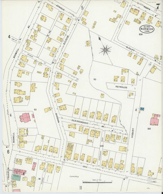 Sanborn Fire Insurance Map from Norwich, New London County, Connecticut (1903), Sheet #0007 - Historic Sanborn Fire Insurance Map Print, vintage old map wall art, antique decor, genealogy gift, Connecticut Connecticut map