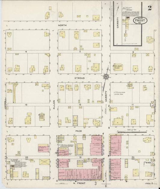 Sanborn Fire Insurance Map from Frost, Navarro County, Texas (1915), Sheet #0002 - Historic Sanborn Fire Insurance Map Print, vintage old map wall art, antique decor, genealogy gift, Texas Texas map