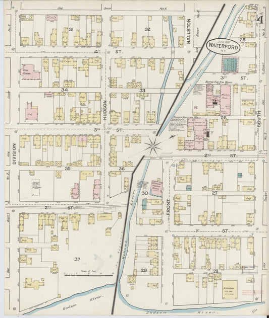 Sanborn Fire Insurance Map from Waterford, Saratoga County, New York (1887), Sheet #0004 - Historic Sanborn Fire Insurance Map Print, vintage old map wall art, antique decor, genealogy gift, New York New York map