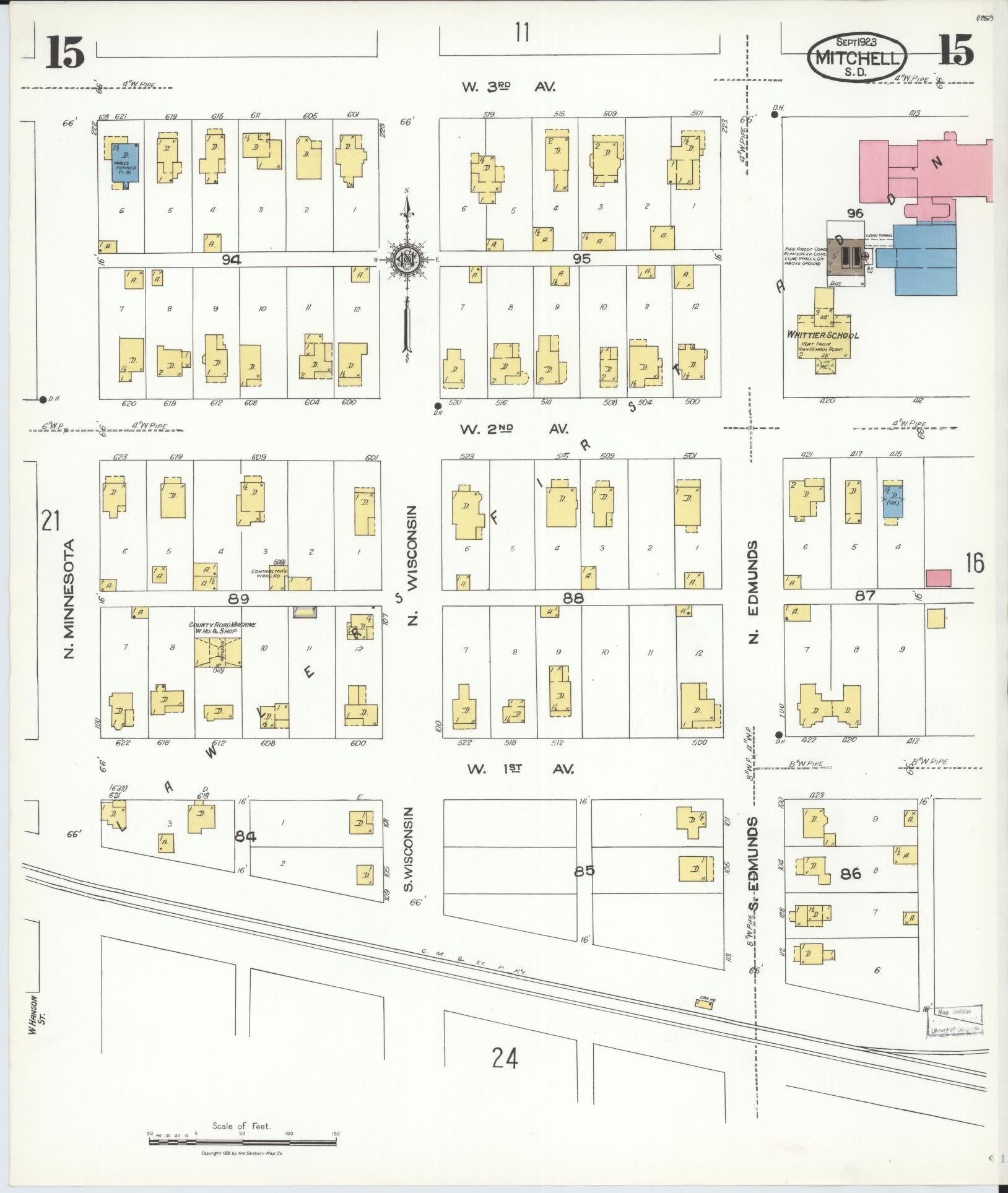 Sanborn Fire Insurance Map from Mitchell, Davison County, South Dakota (1923), Sheet #0015 - Complete Map Set gallery image, historic Sanborn map, vintage wall art, South Dakota South Dakota