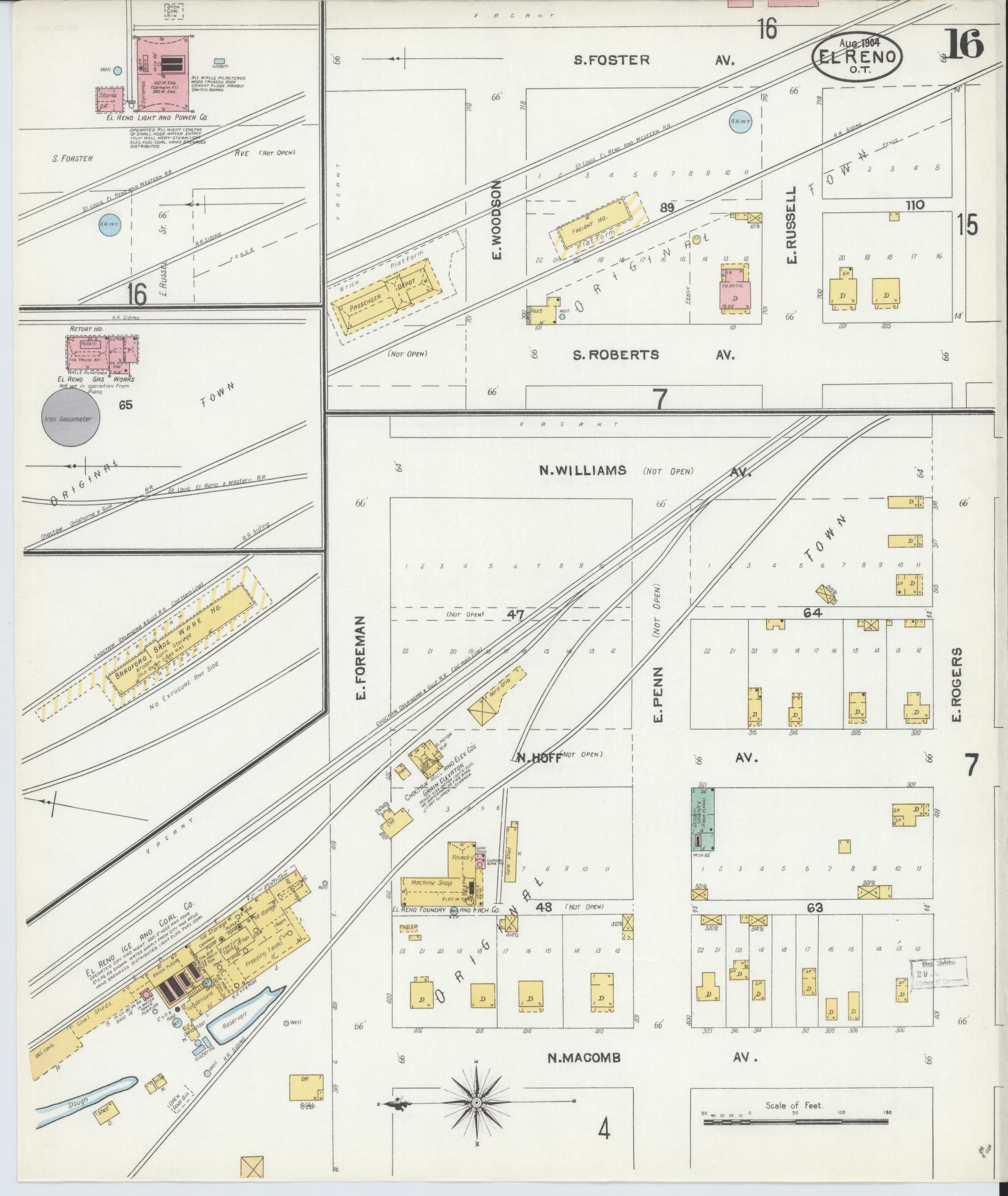 Sanborn Fire Insurance Map from El Reno, Canadian County, Oklahoma (1904), Sheet #0016 - Historic Sanborn Fire Insurance Map Print, vintage old map wall art, antique decor, genealogy gift, Oklahoma Oklahoma map