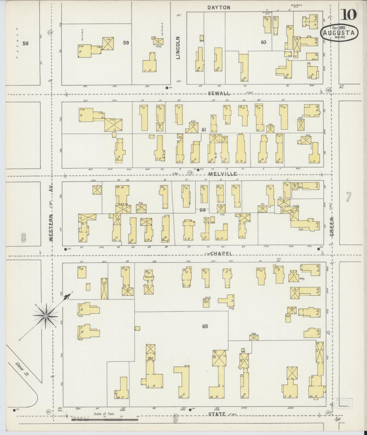 Sanborn Fire Insurance Map from Augusta, Kennebec County, Maine (1895), Sheet #0010 - Complete Map Set gallery image, historic Sanborn map, vintage wall art, Maine Maine