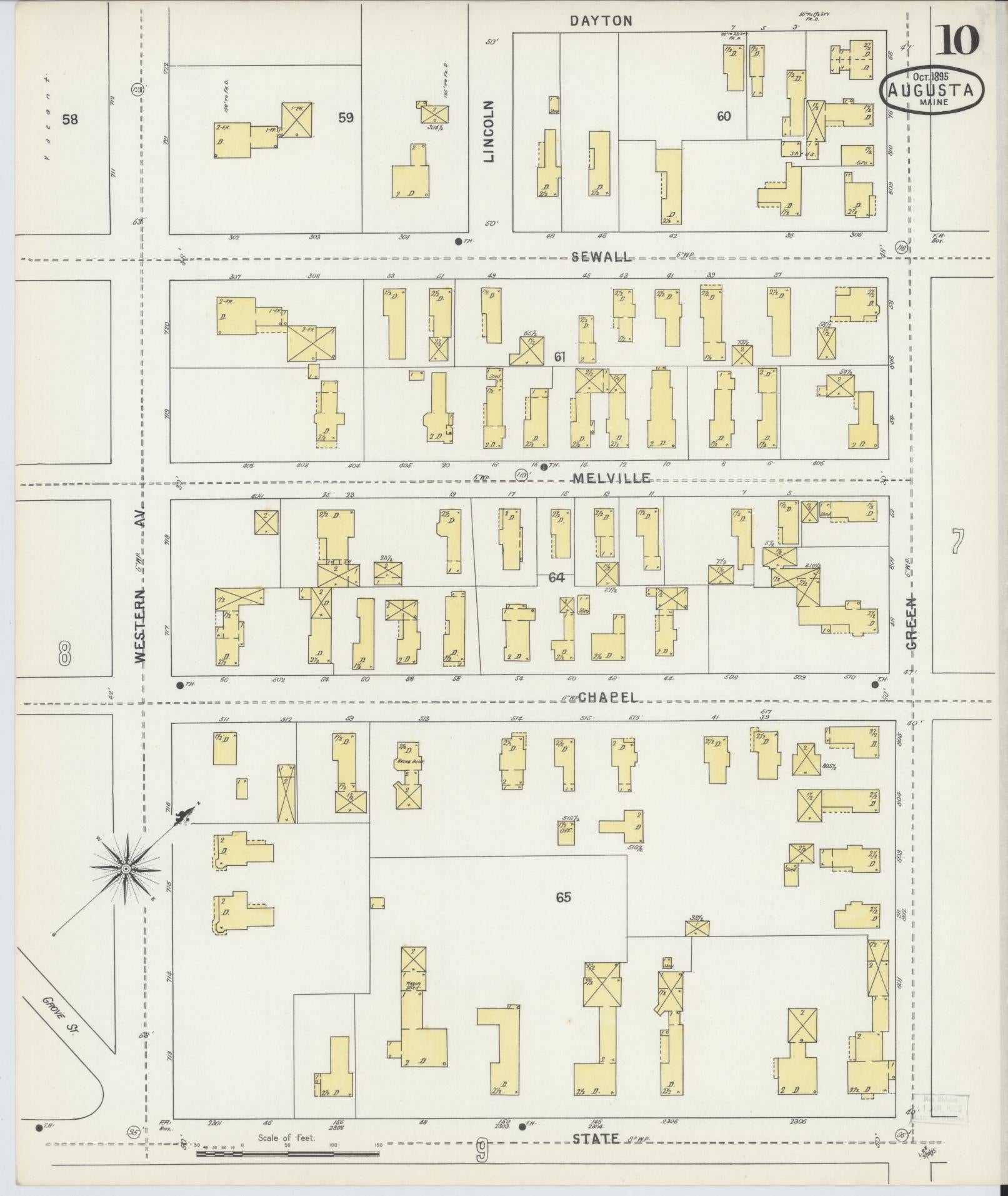 Sanborn Fire Insurance Map from Augusta, Kennebec County, Maine (1895), Sheet #0010 - Complete Map Set gallery image, historic Sanborn map, vintage wall art, Maine Maine