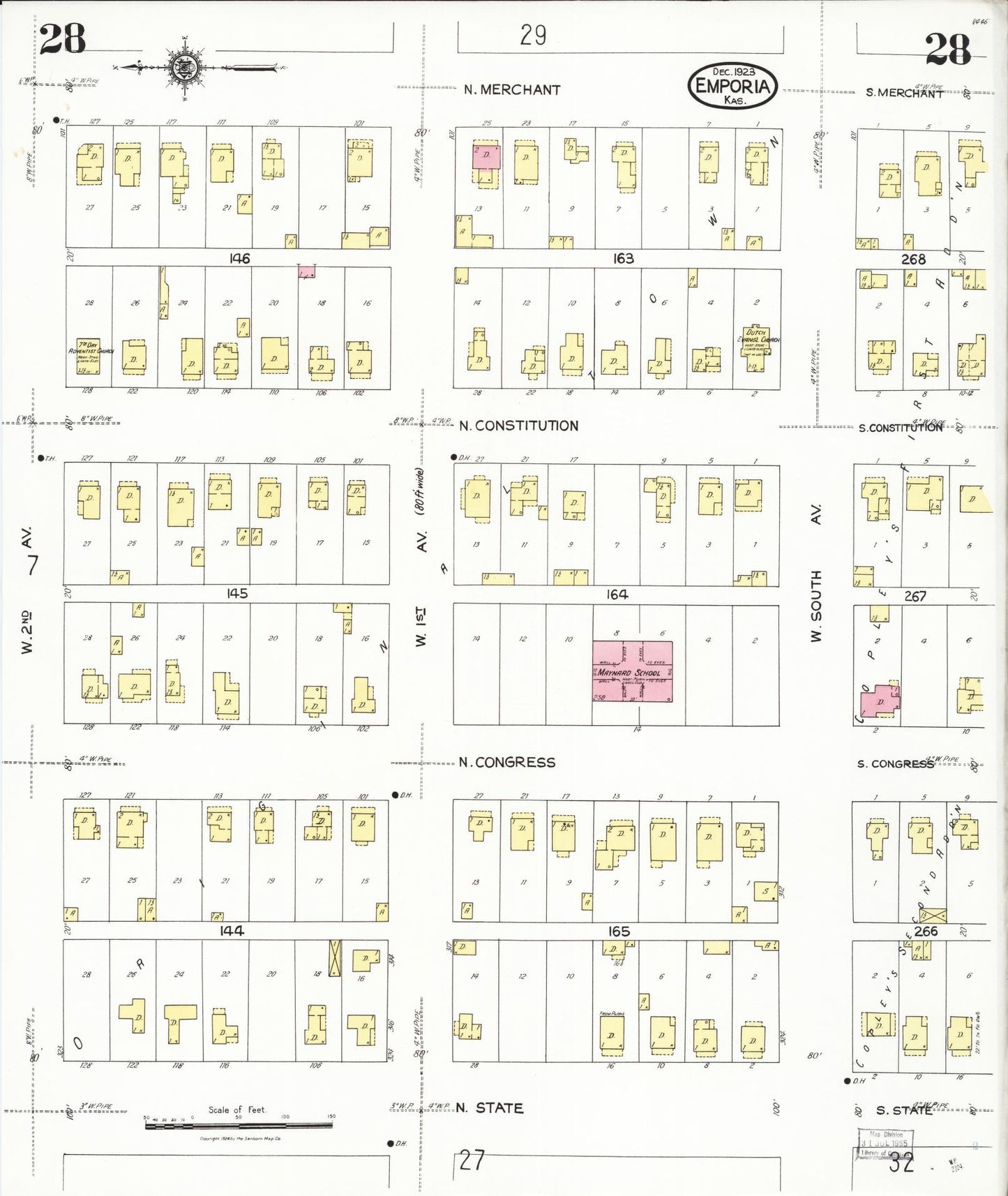 Sanborn Fire Insurance Map from Emporia, Lyon County, Kansas (1923), Sheet #0028 - Historic Sanborn Fire Insurance Map Print, vintage old map wall art, antique decor, genealogy gift, Kansas Kansas map