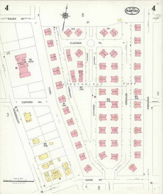 Sanborn Fire Insurance Map from Rumford, Oxford County, Maine (1923), Sheet #0004 - Historic Sanborn Fire Insurance Map Print, vintage old map wall art, antique decor, genealogy gift, Maine Maine map