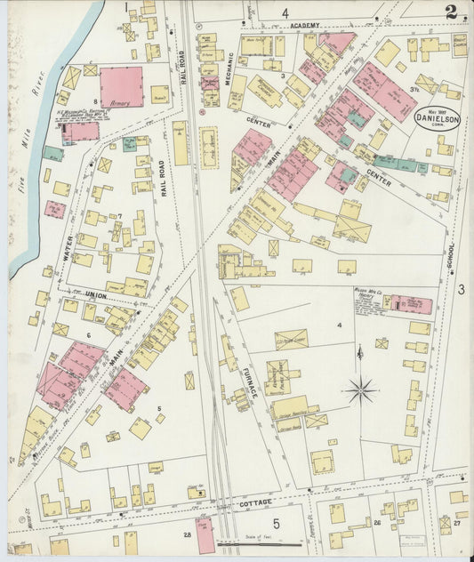 Sanborn Fire Insurance Map from Danielson, Windham County, Connecticut (1897), Sheet #0002 - Historic Sanborn Fire Insurance Map Print, vintage old map wall art, antique decor, genealogy gift, Connecticut Connecticut map