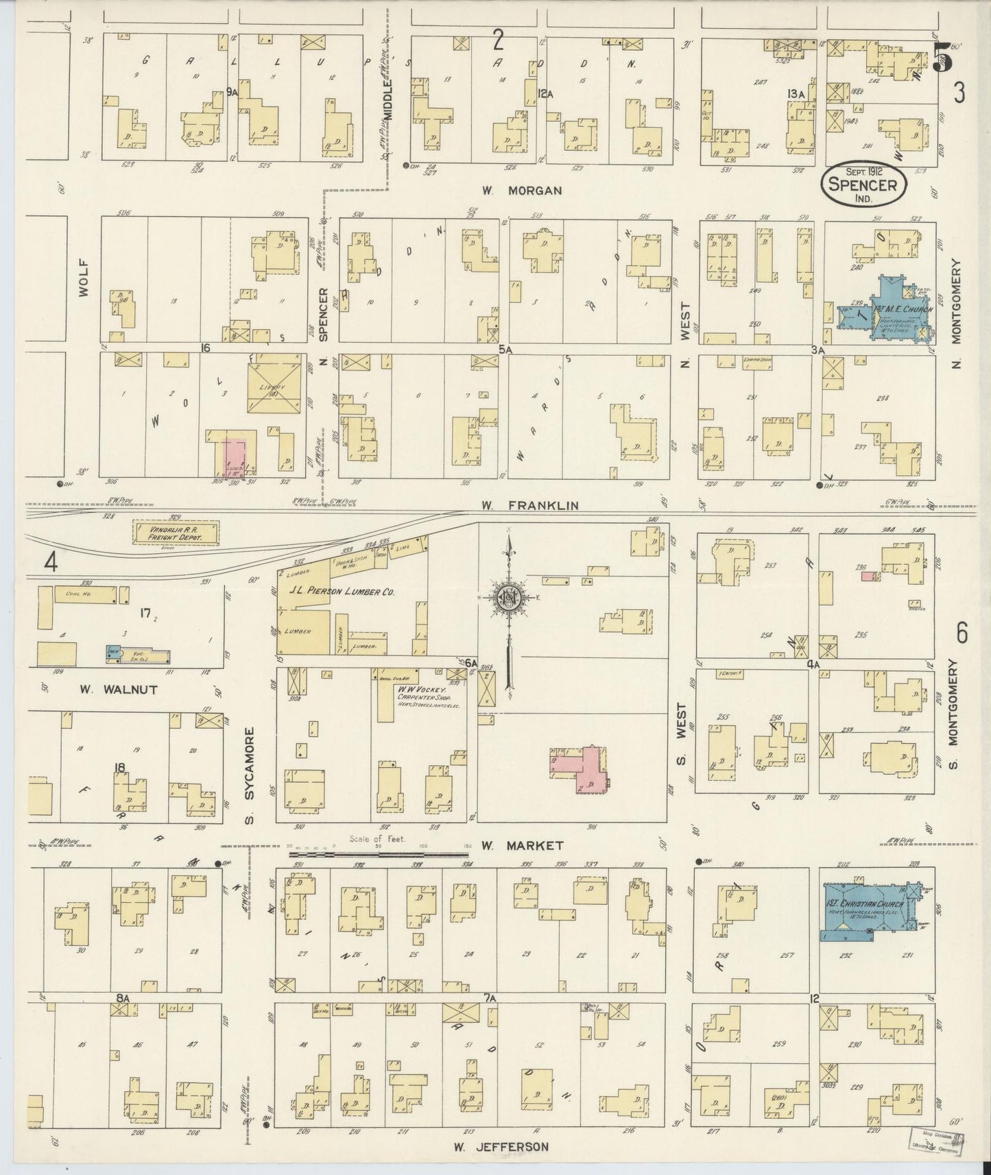 Sanborn Fire Insurance Map from Spencer, Owen County, Indiana (1912), Sheet #0005 - Complete Map Set gallery image, historic Sanborn map, vintage wall art, Indiana Indiana