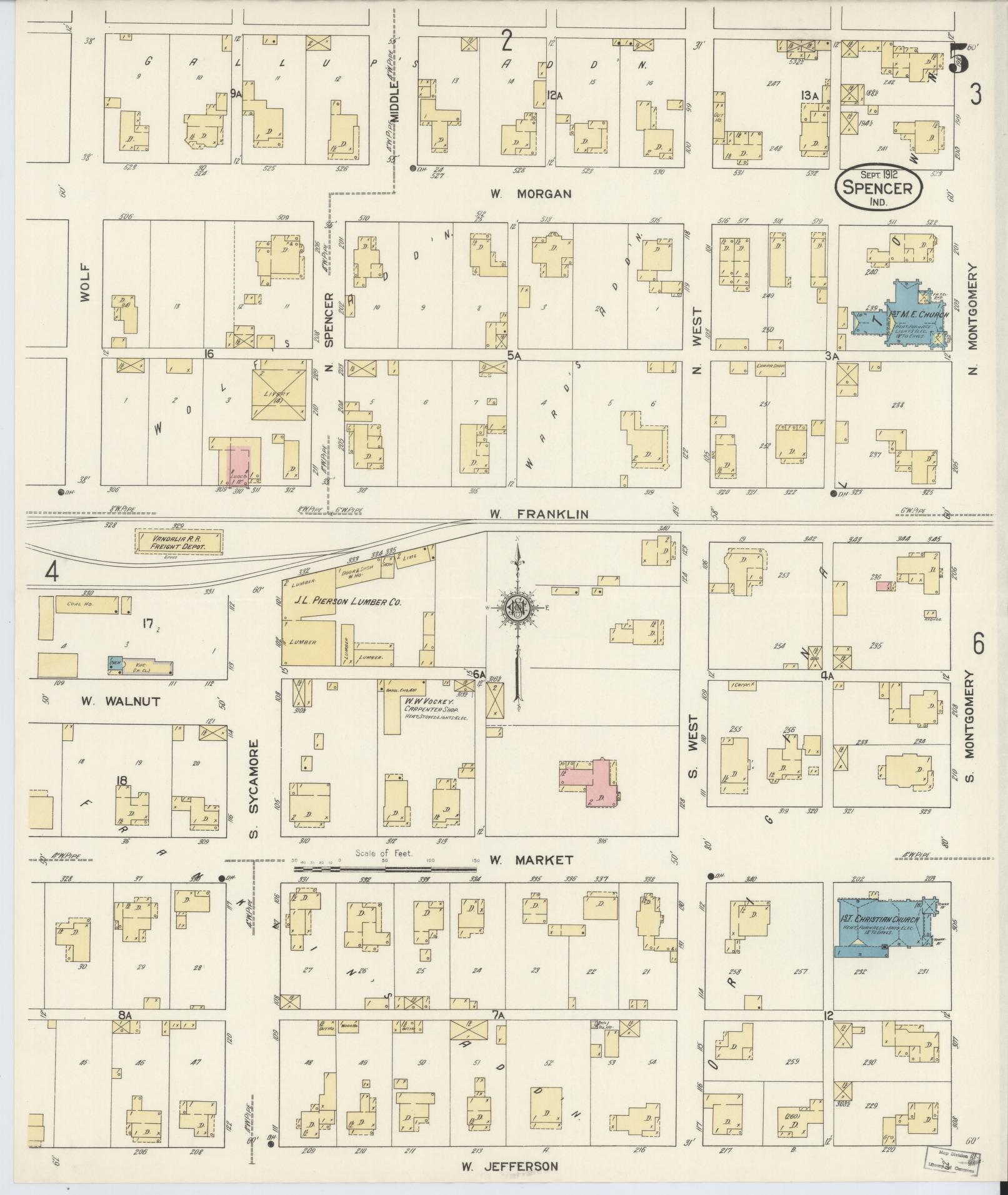Sanborn Fire Insurance Map from Spencer, Owen County, Indiana (1912), Sheet #0005 - Complete Map Set gallery image, historic Sanborn map, vintage wall art, Indiana Indiana