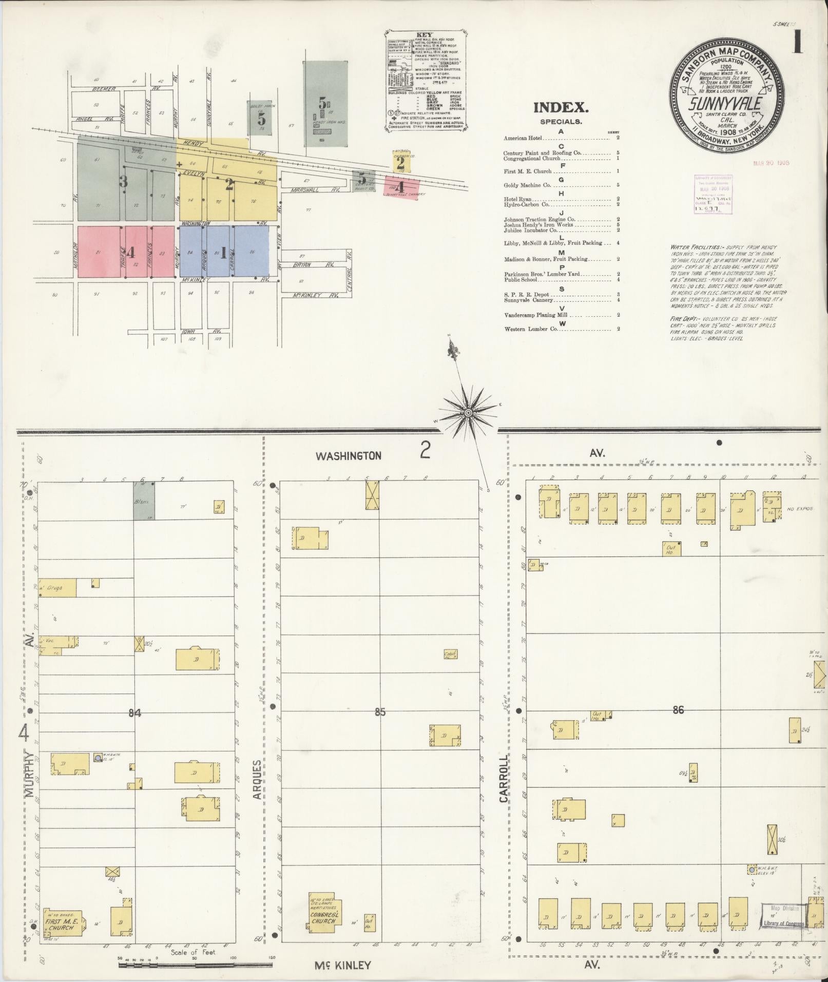 Sanborn Fire Insurance Map from Sunnyvale, Santa Clara County, California (1908), Sheet #0001 - Complete Map Set gallery image, historic Sanborn map, vintage wall art, California California