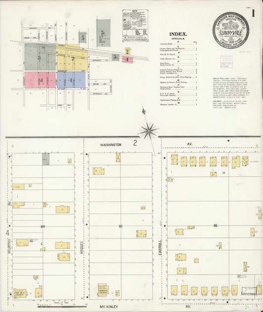 Sanborn Fire Insurance Map from Sunnyvale, Santa Clara County, California (1908), Sheet #0001 - Complete Map Set gallery image, historic Sanborn map, vintage wall art, California California