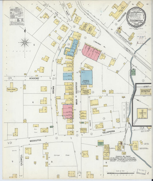 Sanborn Fire Insurance Map from Goodwater, Coosa County, Alabama (1900), Sheet #0001 - Historic Sanborn Fire Insurance Map Print, vintage old map wall art, antique decor, genealogy gift, Alabama Alabama map