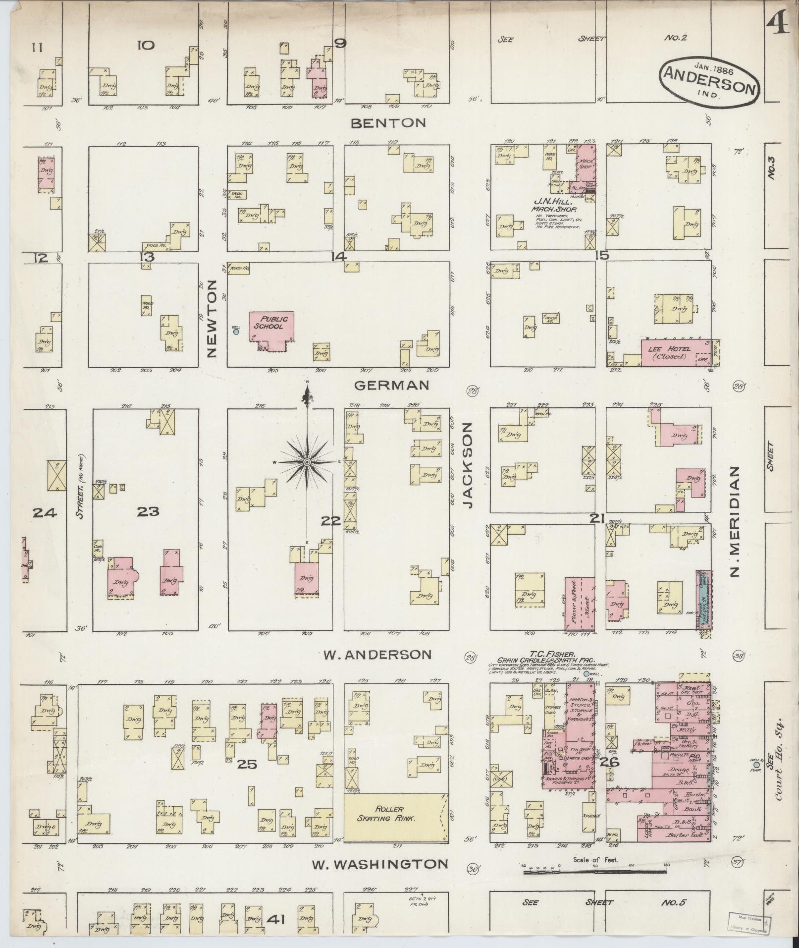 Sanborn Fire Insurance Map from Anderson, Madison County, Indiana (1886), Sheet #0004 - Complete Map Set gallery image, historic Sanborn map, vintage wall art, Indiana Indiana
