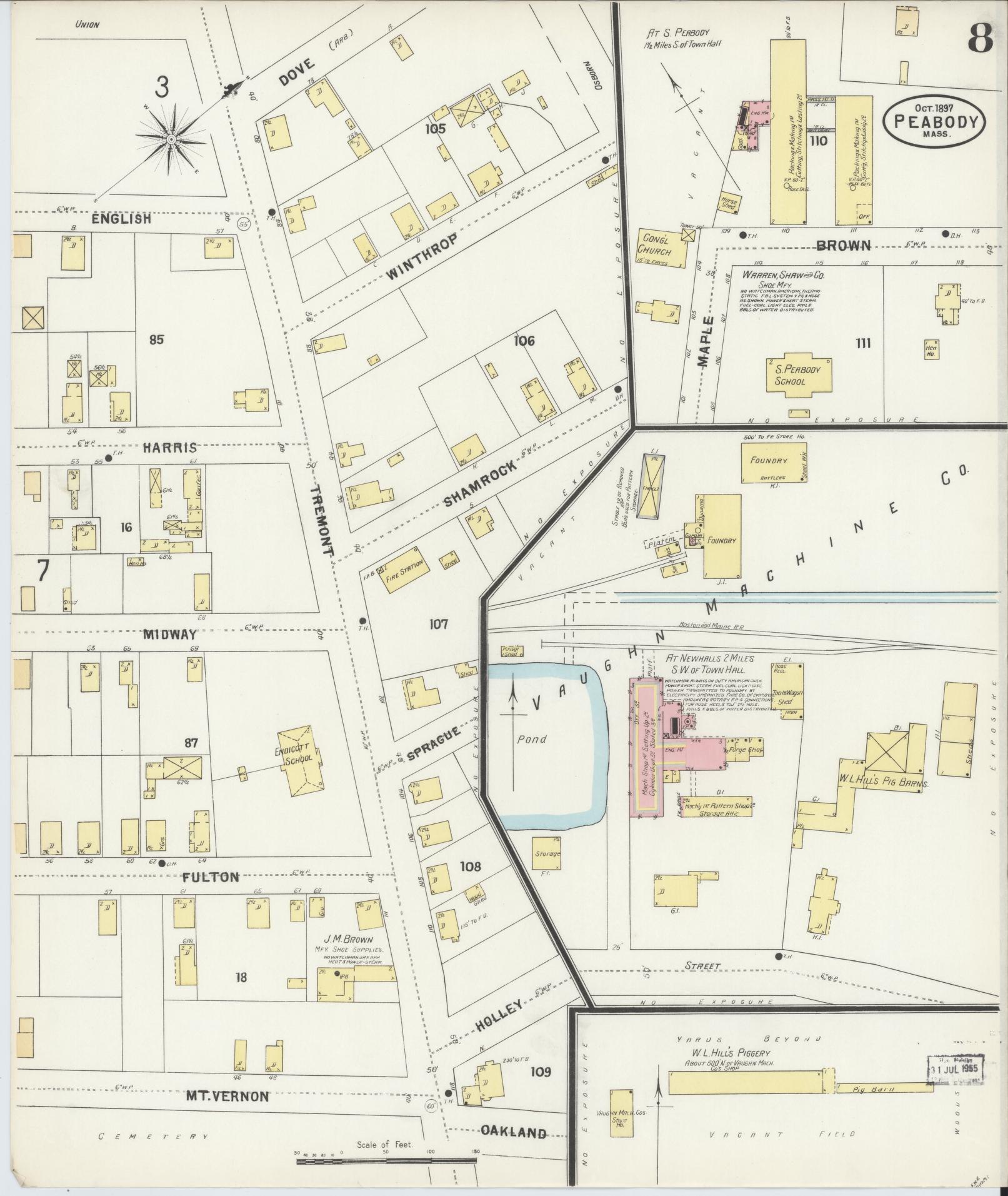 Sanborn Fire Insurance Map from Peabody, Essex County, Massachusetts (1897), Sheet #0008 - Complete Map Set gallery image, historic Sanborn map, vintage wall art, Massachusetts Massachusetts
