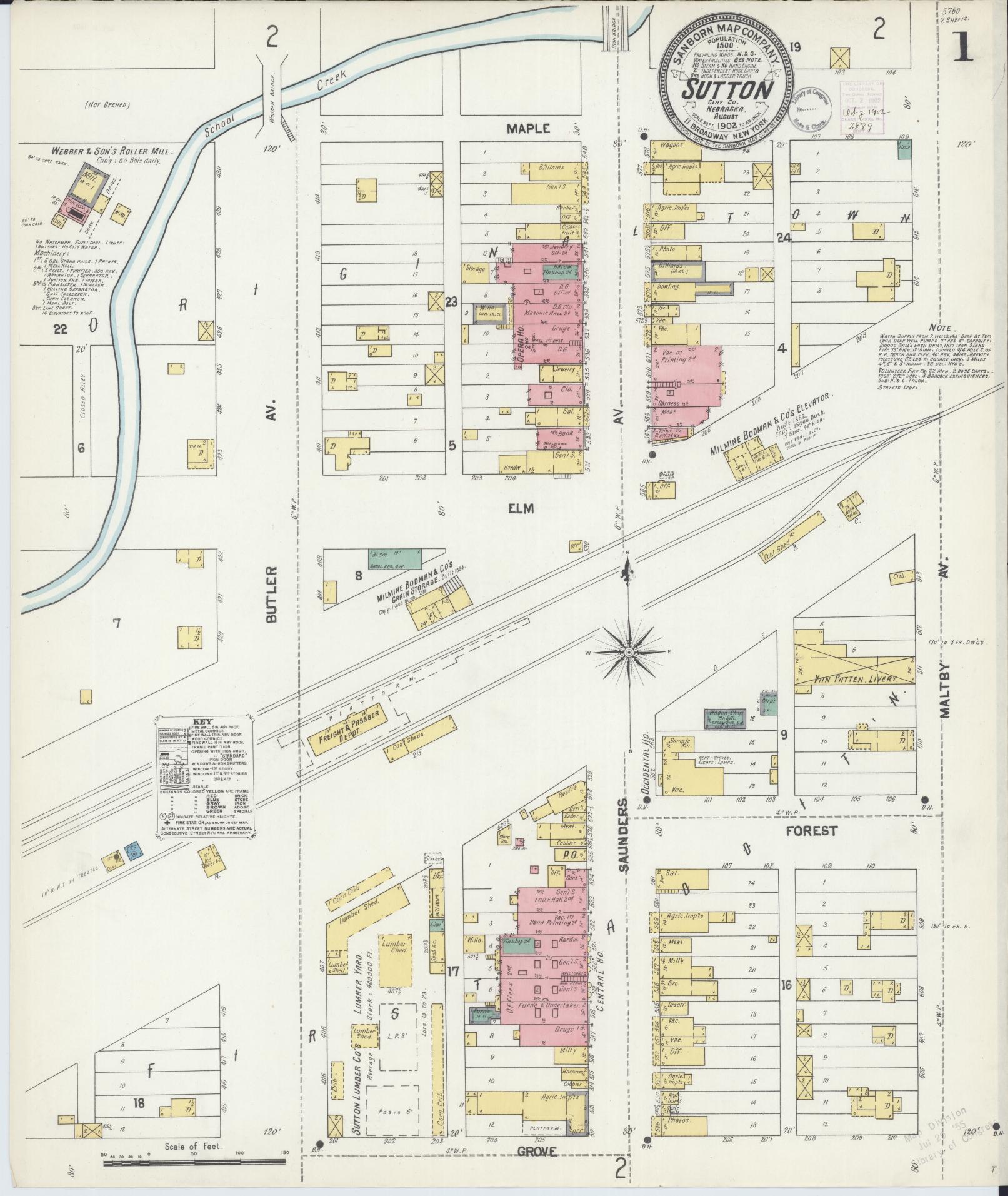 Sanborn Fire Insurance Map from Sutton, Clay County, Nebraska (1902), Sheet #0001 - Historic Sanborn Fire Insurance Map Print, vintage old map wall art, antique decor, genealogy gift, Nebraska Nebraska map